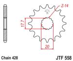 Couronne JT. Pignon acier anti - bruit 558 - 428