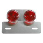Feux arri&egrave;re Replay SUPPORT PLAQUE IMMATRICULATION FEU 50 A BOITE - MOTO ALU ROND ROUGE 1 FAISCEAU ARGENT L 171mm - H 30mm 105mm