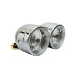 Phare avant Avoc OPTIQUE MOTO DOUBLE DIAM 90 mm LAMPE H4 FEU POSITION CHROME ENTRAXE FIXATION 210mm HOMOLOGUE CE