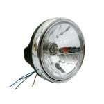 Phare avant Avoc OPTIQUE MOTO TYPE GUZZI DIAM 200 mm CUVELAGE LISSE &Oslash;180mm LAMPE H4 60 - 55W FEU POSITION SATIN CORPS ACIER HOMOLOGUE CE
