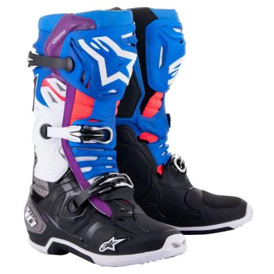 Bottes cross Alpinestars TECH 10 - SUPERVENTED - BLACK / ENAMEL BLUE / PURPLE / WHITE 2023