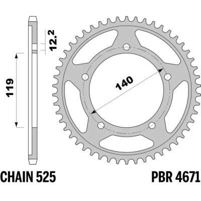 Couronne PBR acier C45 revenu 4671 - 525 45 dents