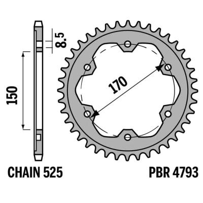 Couronne PBR acier C45 standard - 520 44 dents