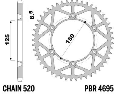 Couronne PBR acier all&eacute;g&eacute;e - 520 50 dents