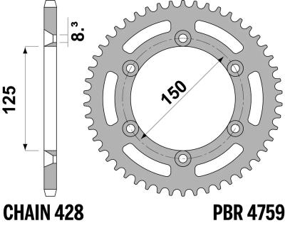 Couronne PBR acier standard - 428 54 dents