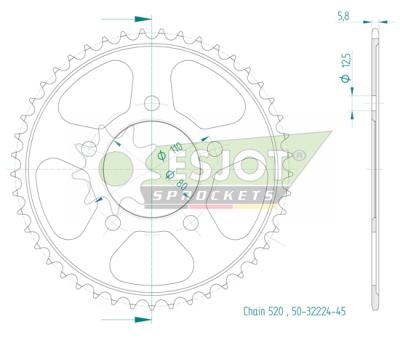 Couronne SuperProx Cour RFE - 1333 45 - BLK 50 - 32224 45 10629 - 45 - Noir 45 dents