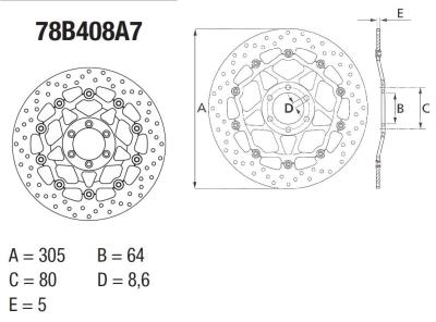 Disque de frein AV rond semi-flottant Brembo Serie ORO 78B408A7
