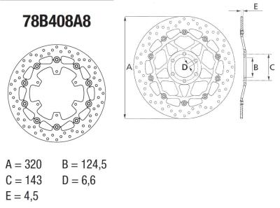 Disque de frein AV rond semi-flottant Brembo Serie ORO 78B408A8