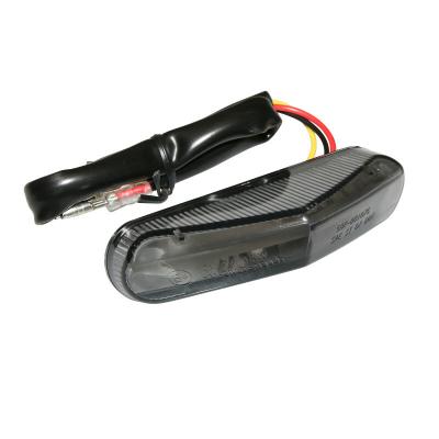 Feux arri&egrave;re Replay FEU 50 A BOITE - MOTO TRIANGLE LUXE FUME LEDS STOP LONG 82mm - LARGE 40mm - HAUT 20mm HOMOLOGUE CE