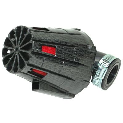 Filtre &agrave; air Replay E5 BOX CARBONE BRILLANT MOUSSE ROUGE FIXATION COUDE 90 DIAM 35 - 28