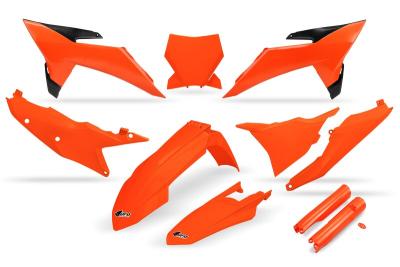 Kit plastiques Ufo complet avec protections de fourche - orange fluo