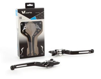 Leviers de frein et d'embrayage Bihr standard 175mm taillé masse noir/visserie alu avec adaptateurs par paire