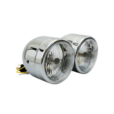 Phare avant Avoc OPTIQUE MOTO DOUBLE DIAM 90 mm LAMPE H4 FEU POSITION CHROME ENTRAXE FIXATION 210mm HOMOLOGUE CE