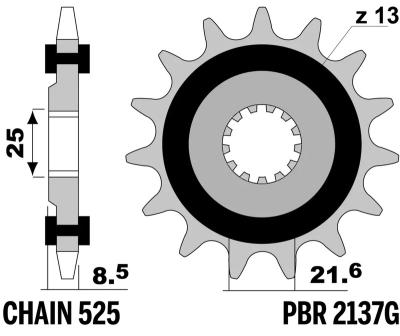 Pignon de sortie de boite PBR acier anti - bruit 2137 - 525 16 dents