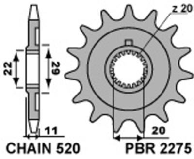 Pignon de sortie de boite PBR acier standard 2275 - 520