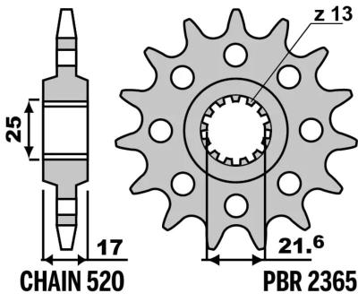 Pignon de sortie de boite PBR acier standard 2365 - 520