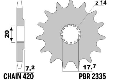 Pignon de sortie de boite PBR acier standard - 420 14 dents