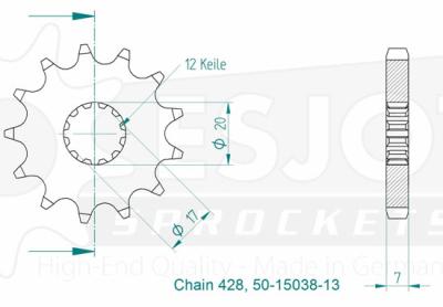 Pignon de sortie de boite SuperProx PSB CST - 1556 12.1 94118 - 12 50 - 15038 12 - 12 dents