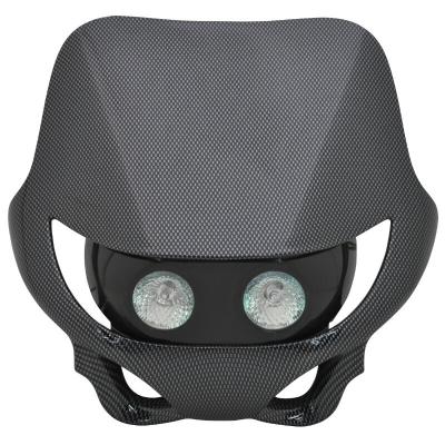 Plaque phare Replay TETE FOURCHE 50 A BOITE UNIVERSEL ENDURO HALOGENE 2x20W CARBONE FIXATIONS