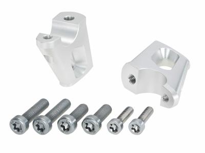 Rehausseur de guidon Hepco & Becker avec d&eacute;port 25 mm de haut et 23 mm en arri&egrave;re - argent