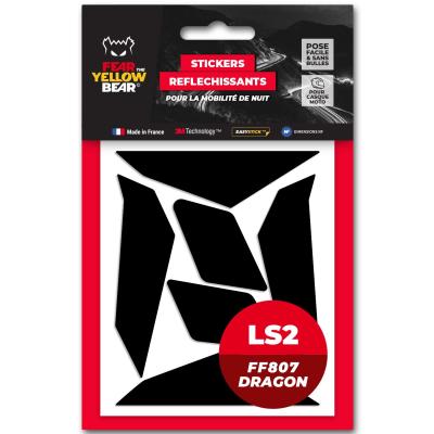 Stickers R&eacute;fl&eacute;chissants Fear The Yellow Bear REPLICA LS2 FF807 Dragon