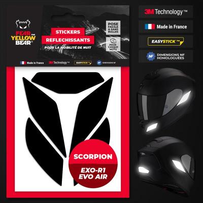 Stickers r&eacute;fl&eacute;chissants casque EASY REPLICA&trade; SCORPION EXO R1 EVO AIR NOIR FEARTHEYELLOWBEAR