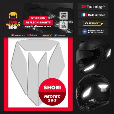 Stickers r&eacute;fl&eacute;chissants casque EASY REPLICA&trade; SHOEI NEOTEC 2 & 3 BLANC FEARTHEYELLOWBEAR