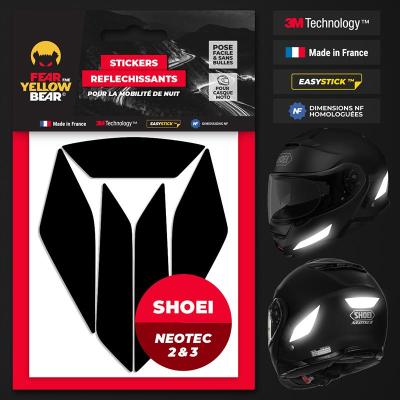 Stickers r&eacute;fl&eacute;chissants casque EASY REPLICA&trade; SHOEI NEOTEC 2 & 3 NOIR FEARTHEYELLOWBEAR