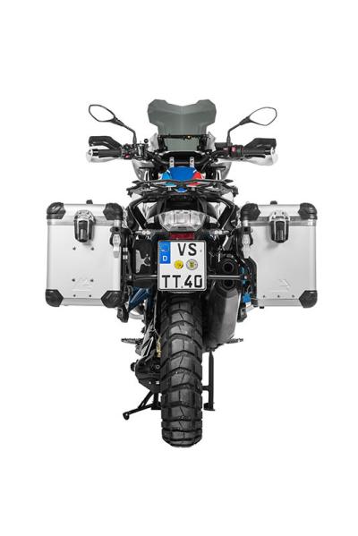 Valise Touratech ZEGA Evo X Avec d&eacute;port 45/45 - Support noir inclus - Anodis&eacute; gris